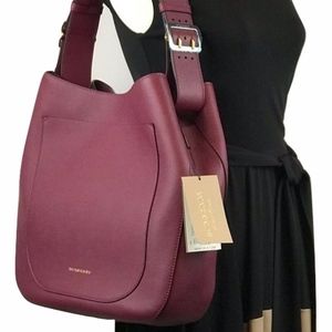 Burberry Soft Grain Small Elmstone Hobo, Dark Plum